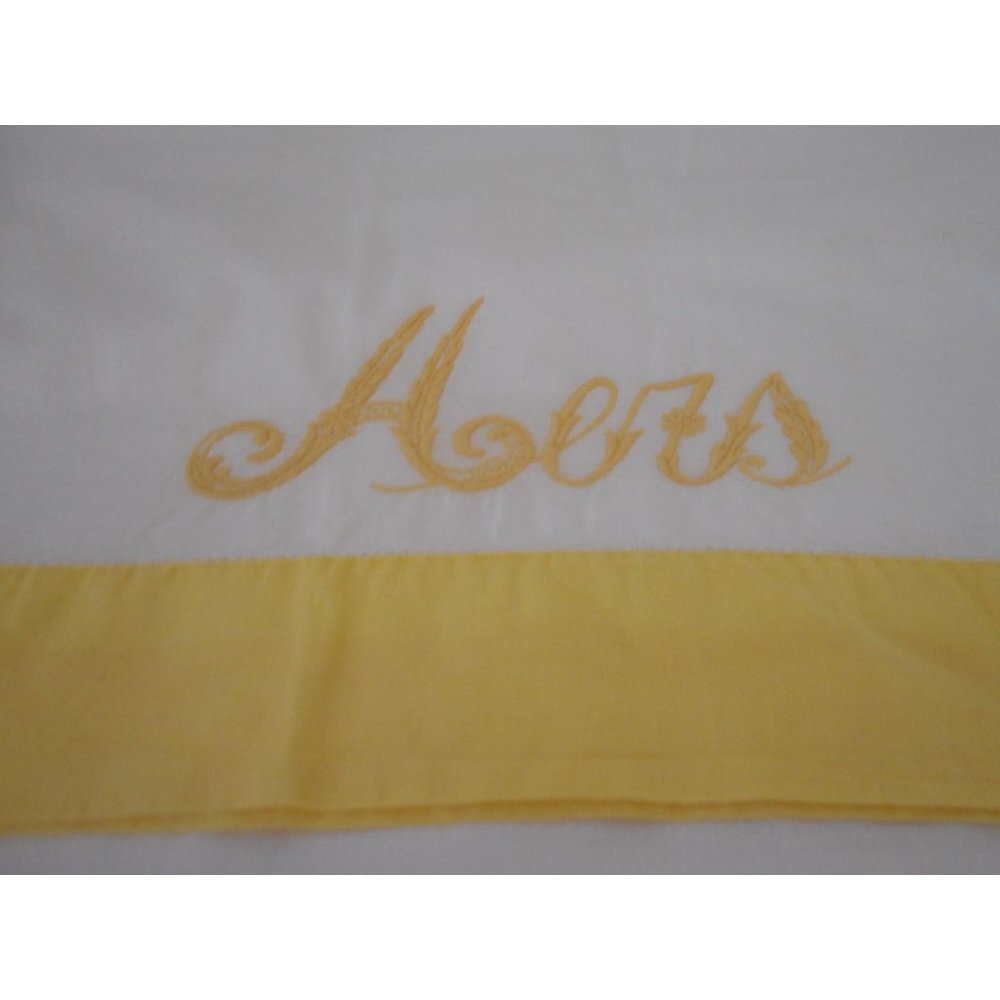 Vintage Yellow White embroidered HERS standard pillowcase - Estate Find #1